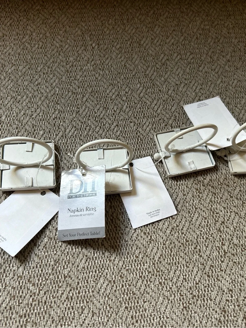 NWT Square Clock / Watch Napkin Rings in Cream Lot of 4 Quirky Unique Dining